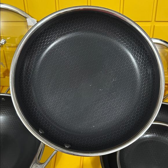 HEXCLAD 7-Piece Nonstick Stainless Steel Frying Pan Set 8 10 12- Lids Wok $600 - Picture 7 of 10